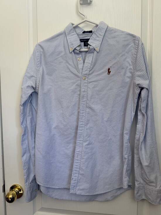Ralph Lauren Tops - Ralph Lauren Blue and White Striped Long Sleeve Slim Fit Button Down Shirt